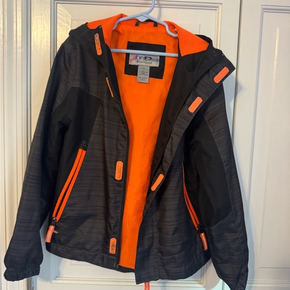 Champion Kids Black and Orange Hooded Jacket, lined. Like New. Sz 6/7 - Picture 2 of 10